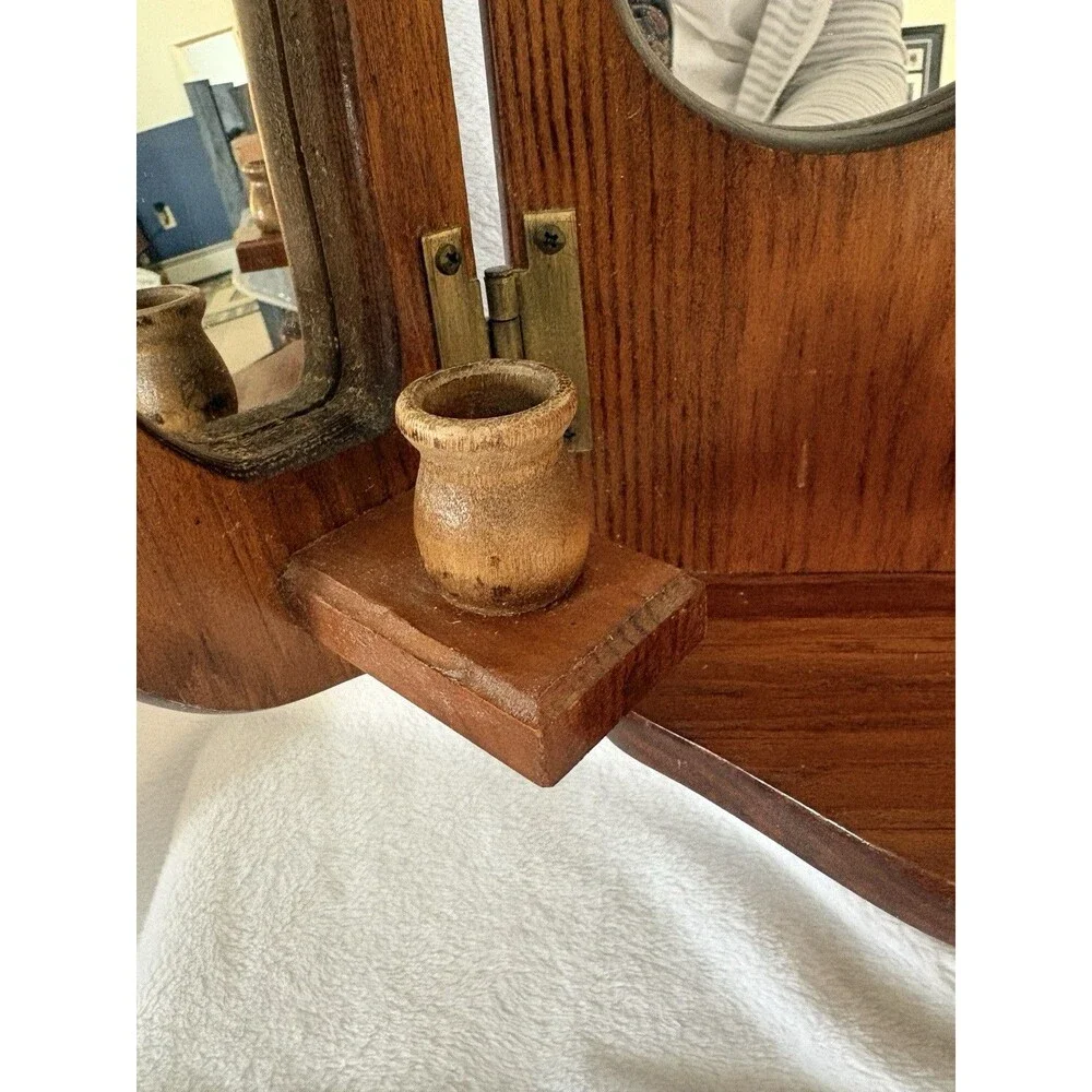 Vintage Wood Hanging Decorative Mirror, Shelf, & Candle/Votive Holder